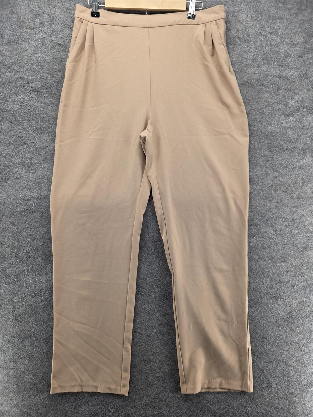 Lulus Pants Womens XL Beige Slim Dress Pants Twill Pleated Pull On 31 In